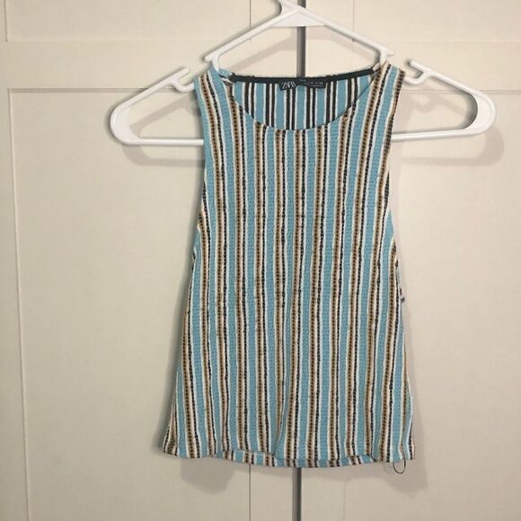 ZARA blue and orange striped tank - Picture 1 of 6